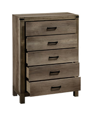 1pc Contemporary Five Drawer Chest Bedroom Solid Wood Wooden Furniture Brown Melamine Finish Rustic Furniture