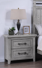 Light Gray Finish 1pc Two Drawers Nightstand Wooden Bedroom Furniture Metal Pull Furniture