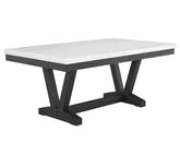 1pc Transitional Modern Formal Dining Table White Genuine Marble Rectangular Table Top Trestle Base Black Finish Legs Wooden Dining Room Furniture