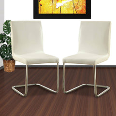 Modern Elegance White Color Leatherette 2pcs Dining Chairs Chrome Metal Legs Dining Room Side Chairs