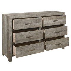Rusticated Style Weathered Gray Finish 1pc Dresser of 6x Drawers Transitional Bedroom Wooden Furniture