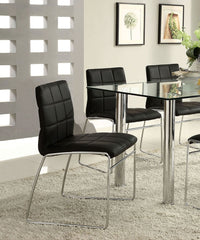 Black Color Leatherette 2pcs Dining Chairs Chrome Metal Legs Dining Room Side Chairs