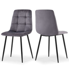 Grey Velvet Dining Chairs Set Of 2,Dining Room Side Seating, Kitchen Chairs with Metal Legs for Living Room