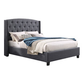 Belize 3-Piece Upholstered Bedroom Set, Tufted Wingback Bed with Two Gray Nightstands