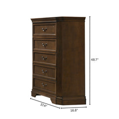 Maderne Traditional Wood 5-Drawer Chest, Antique Walnut Finish