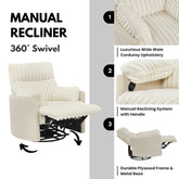 Bocaton Wide Wale Corduroy Upholstery Manual Recliner, White
