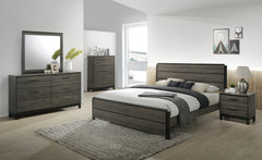 Ioana Antique Grey Finish Wood Bed Room Set, King Size Bed, Dresser, Mirror, Night Stand, Chest