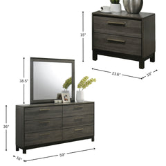 Ioana Antique Grey Finish Wood Bed Room Set, King Size Bed, Dresser, Mirror, Night Stand