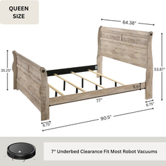 Imerland Contemporary White Wash Finish Bedroom Set with Queen Sleigh Bed, Dresser, Mirror, Two Nightstands, Chest