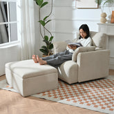 Oversized Chair w/Storage Ottoman, Wide Accent Armchair Chair for Living Room, Modern Lounge Chair, Upholstered Mid-Century Reading Chair, Comfy Living Room Chair, Deep Seat Sofa Couch(Beige Gray)