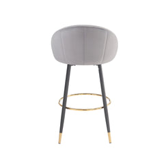 40.5" High Back, Gray Velvet & Gold Metal Bar Stool, 300lb Capacity, Luxe Modern Design for Home Bars & Cafes, Set of 2