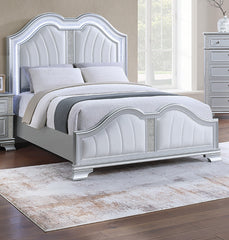 Contemporary Elegant Look Unique Design Eastern King Size Bed Silver Finish Built In USB 1pc Bedroom Bed