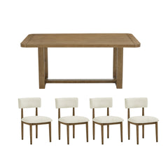 Andus 5-Piece Dining Set, Trestle Dining Table with 4 Stylish Chairs, Light Oak