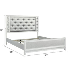 Galaxy Upholstered Tufting Panel Bed with LED Lights in Pearlized White, King