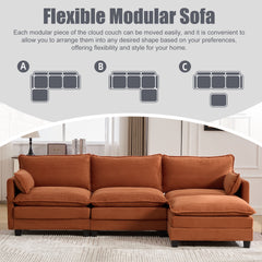 UNITED WE WIN Oversized Modular Sectional Sofa with Movable Ottoman, 102 Inch 4 Seat Modern Corduroy Sofa Set, Convertible L Shaped Couch for Living Room and Office