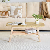 Solid Wood Coffee Table - 2-Tier Wooden Center Coffee Table with Storage Shelf for Living Room, Apartment, and Office