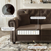 82.6"Upholstered Velvet Sofa with Nailhead Trim and Rolled Armrests,Mid-Century Modern Chesterfield Sofa with Button Tufted,Includes 3 Pillows,Brown