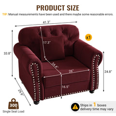 41.3"Upholstered Velvet Sofa with Nailhead Trim and Rolled Armrests,Mid-Century Modern Chesterfield Sofa with Button Tufted,Includes 1 Pillows,Burgundy