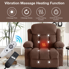 Power Lift Recliner Chair with Heat and Massage Electric Fabric Recliner Chair for Elderly with Side Pocket, USB Charge Port, Remote Control for Living Room (BROWN)