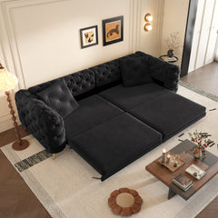 97.7" 3-in-1 Convertible Sleeper Sofa,28.4" Deep Seat Pull Out Sofa Bed,Button Tufted Modern Sofa,4-Seater Couch with Movable Ottoman for Apartment,Office,Bedroom, Black