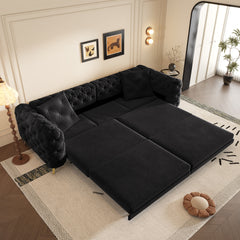 97.7" 3-in-1 Convertible Sleeper Sofa,28.4" Deep Seat Pull Out Sofa Bed,Button Tufted Modern Sofa,4-Seater Couch with Movable Ottoman for Apartment,Office,Bedroom, Black