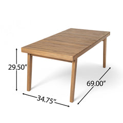 69" Acacia Wood Outdoor Dining Table with Slatted Top, 300 lbs Weight Capacity, Ideal for Patio & Garden Gatherings, Brown