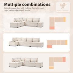 107'' Sectional Sleeper Sofa Bed with Pull Out Couch, L-shaped with Adjustable Armrest, USB&Type-C Charging, Free Movement Storage Ottoman, Free Combination for Living Room&Apartment, Chenille