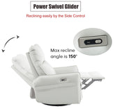 270° Power Swivel Rocker Recliner Chair, PU Leather Electric Glider Reclining Sofa with USB Ports, Power Swivel Glider, Rocking Chair,Nursery Recliners for Living Room Bedroom(Light Gray+270°Swivel)
