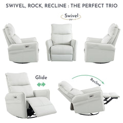 270° Power Swivel Rocker Recliner Chair, PU Leather Electric Glider Reclining Sofa with USB Ports, Power Swivel Glider, Rocking Chair,Nursery Recliners for Living Room Bedroom(Light Gray+270°Swivel)