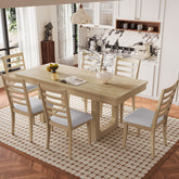 7 Piece Extendable Dining Table Set, Farmhouse Extendable Table with 18" Move Leaf, 78" Rustic Wooden Kitchen Table and 6 piece Upholstered Chairs, Expanding Dining Room Table Set for Dining Room