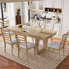 7 Piece Extendable Dining Table Set, Farmhouse Extendable Table with 18" Move Leaf, 78" Rustic Wooden Kitchen Table and 6 piece Upholstered Chairs, Expanding Dining Room Table Set for Dining Room