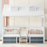 Full Size Wood Bed House Bed Frame,White