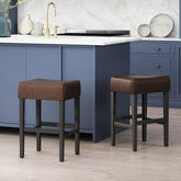 Set of 2, 26.75" Backless Faux Leather Counter Height Barstool