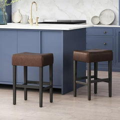 Set of 2, 26.75" Backless Faux Leather Counter Height Barstool