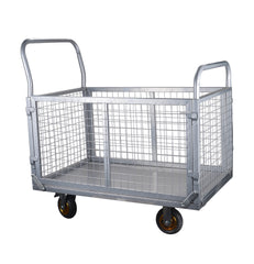 Platform Truck with Cage, 6-in-1 Platform Hand Truck with 6" casters, Rmovable Side, Foldable Heavy Duty Push Cart Dolly W/Swivel Wheel, 1800lbs Capacity, Large Flatbed Utility Carts for Various Situa