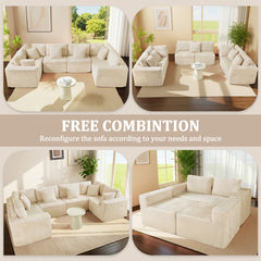 135.5" Beige Corduroy Modular Sectional Sofa: 6-Seater U-Shaped Couch with Reversible Chaise Lounge, Freely Configurable for Small Apartments/Living Rooms (Easy to Assemble)