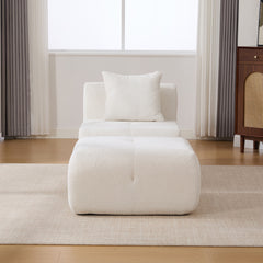 31" Modular Cloud Armless Accent Chair with Ottoman Set, Modern Boneless Deep Seat Single Sofa Soft Lounger with Footstool Throw Pillow for Living Room, Bedroom, Dorms, No Assembly Required, Ivory