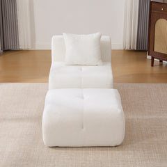31" Modular Cloud Armless Accent Chair with Ottoman Set, Modern Boneless Deep Seat Single Sofa Soft Lounger with Footstool Throw Pillow for Living Room, Bedroom, Dorms, No Assembly Required, Ivory