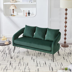 53.7"Modern Upholstered Velvet Open Back Loveseat Settee with 3 Pillows, Small Comfy Sofa 2-Seater Mini Sofa for Small Space with Metal Legs, Living Room Bedroom Office Dorm Studio Apartment, Green