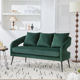 53.7"Modern Upholstered Velvet Open Back Loveseat Settee with 3 Pillows, Small Comfy Sofa 2-Seater Mini Sofa for Small Space with Metal Legs, Living Room Bedroom Office Dorm Studio Apartment, Green