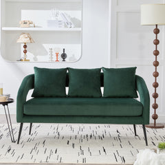 53.7"Modern Upholstered Velvet Open Back Loveseat Settee with 3 Pillows, Small Comfy Sofa 2-Seater Mini Sofa for Small Space with Metal Legs, Living Room Bedroom Office Dorm Studio Apartment, Green