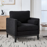 35.4 "Wide Modern Farmhouse Performance Accent Chair with Black Finish Legs, Wood Base Reading Armchair Single Sofa with Two Bolster Pillows for Living Room offices and Lounge, Black Boucle.