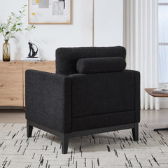 35.4 "Wide Modern Farmhouse Performance Accent Chair with Black Finish Legs, Wood Base Reading Armchair Single Sofa with Two Bolster Pillows for Living Room offices and Lounge, Black Boucle.