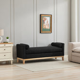 66.34"W Elegant Upholstered Bench,Daybed, Ottoman with Nature Wood Legs & 2 Bolster Pillows for End of Bed, Bedroom, Living Room, Entryway,Black Boucle