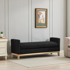 66.34"W Elegant Upholstered Bench,Daybed, Ottoman with Nature Wood Legs & 2 Bolster Pillows for End of Bed, Bedroom, Living Room, Entryway,Black Boucle