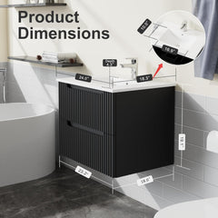 Goodyo 24" Wall Mounted Bathroom Vanity with Sink Floating Bathroom Cabinet Sink Combo, Soft-Close System, 2 Extra Big Drawers, Black