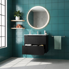 Goodyo 24" Wall Mounted Bathroom Vanity with Sink Floating Bathroom Cabinet Sink Combo, Soft-Close System, 2 Extra Big Drawers, Black