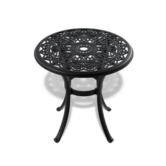 3-Piece Set Of Cast Aluminum Patio Furniture With Black Frame and Brown Seat Cushions