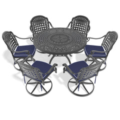 7-Piece All-Weather Cast Aluminum Dining Set, Include 6 Swivel Chairs and 47.24" Round Table With Black Frame (same sku:W1710S00450)