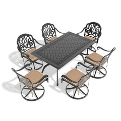 7-Piece All-Weather Cast Aluminum Dining Set, Include 6 Swivel Chairs and Rectangular Table With Black Frame(same sku:W1710S00457)